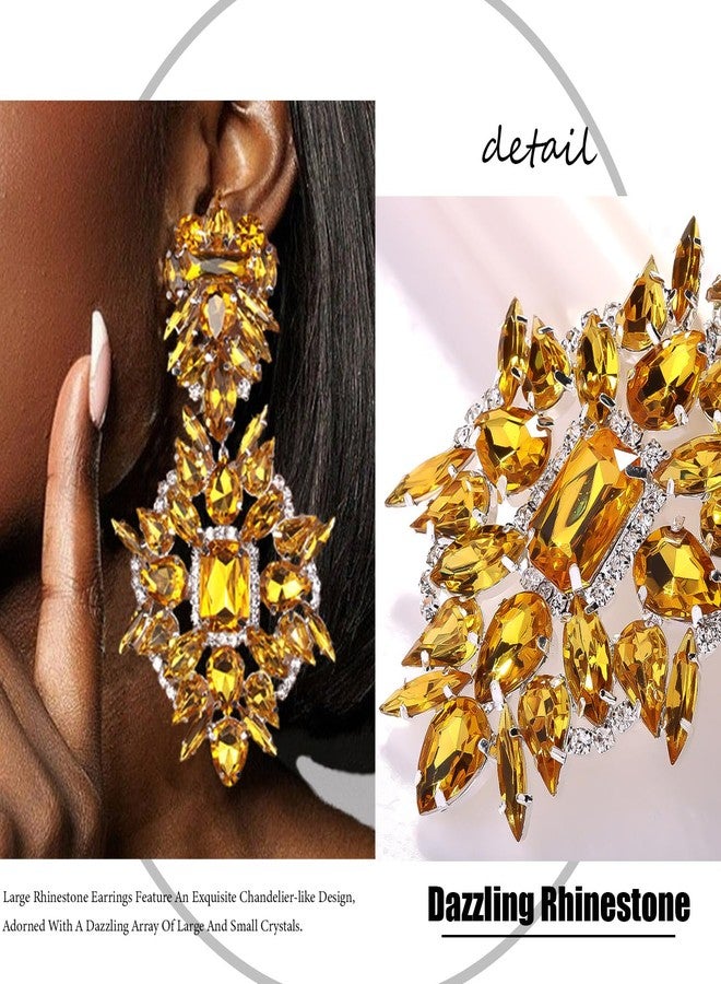 XSBODY Formal Oversized Earrings for Women Dangling Trendy Large Rhinestone Chandelier Earrings Costume Jewelry (A-Yellow) - Image 4